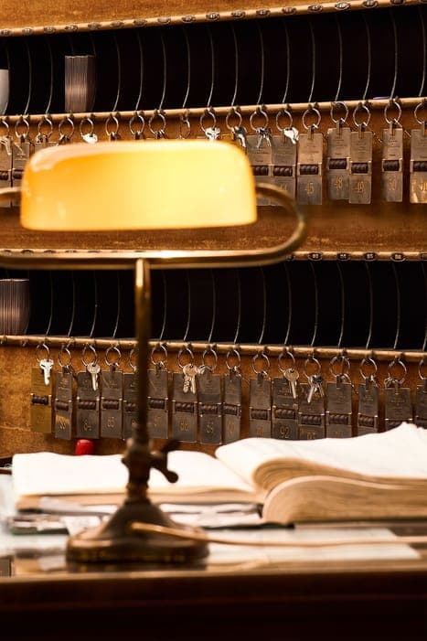Hotel reception with vintage keys